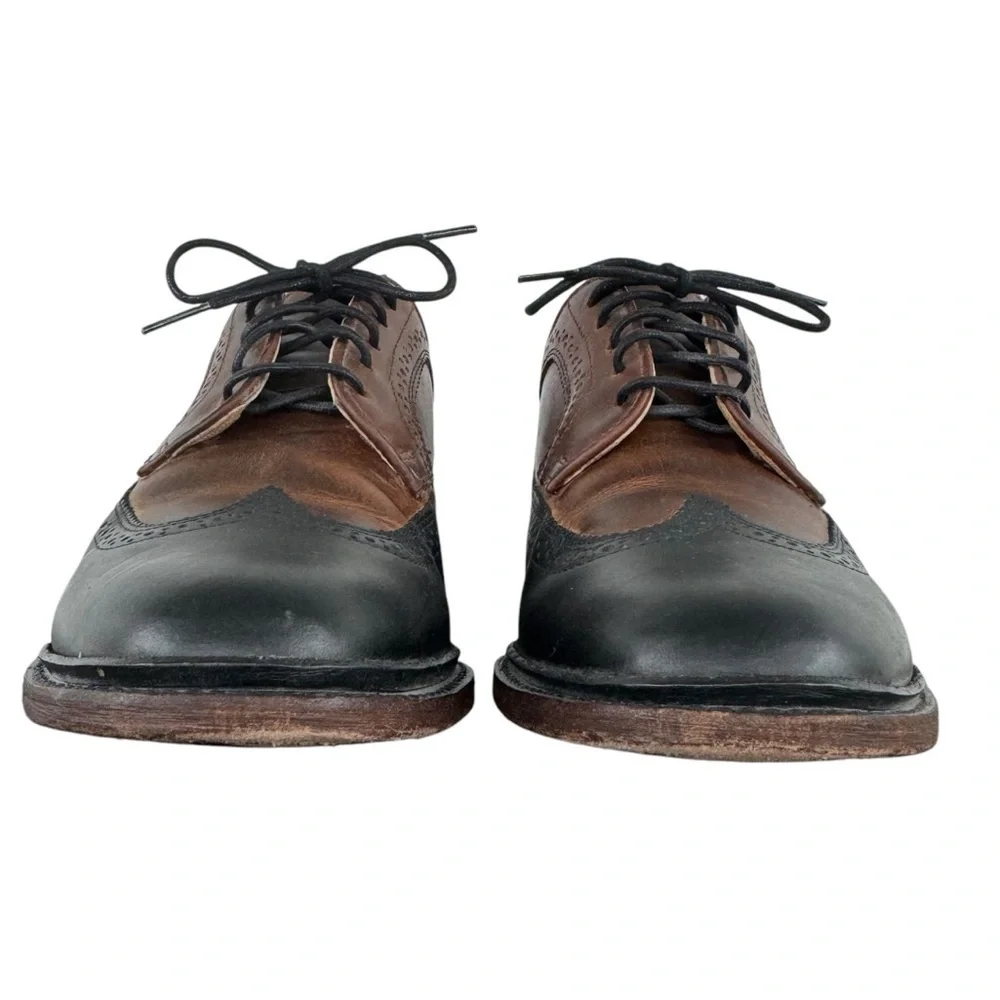 Frye Graham Wingtip Oxford Shoes Lace Up Leather Brogue Two-Tone Black Brown 9.5 - Picture 4 of 12